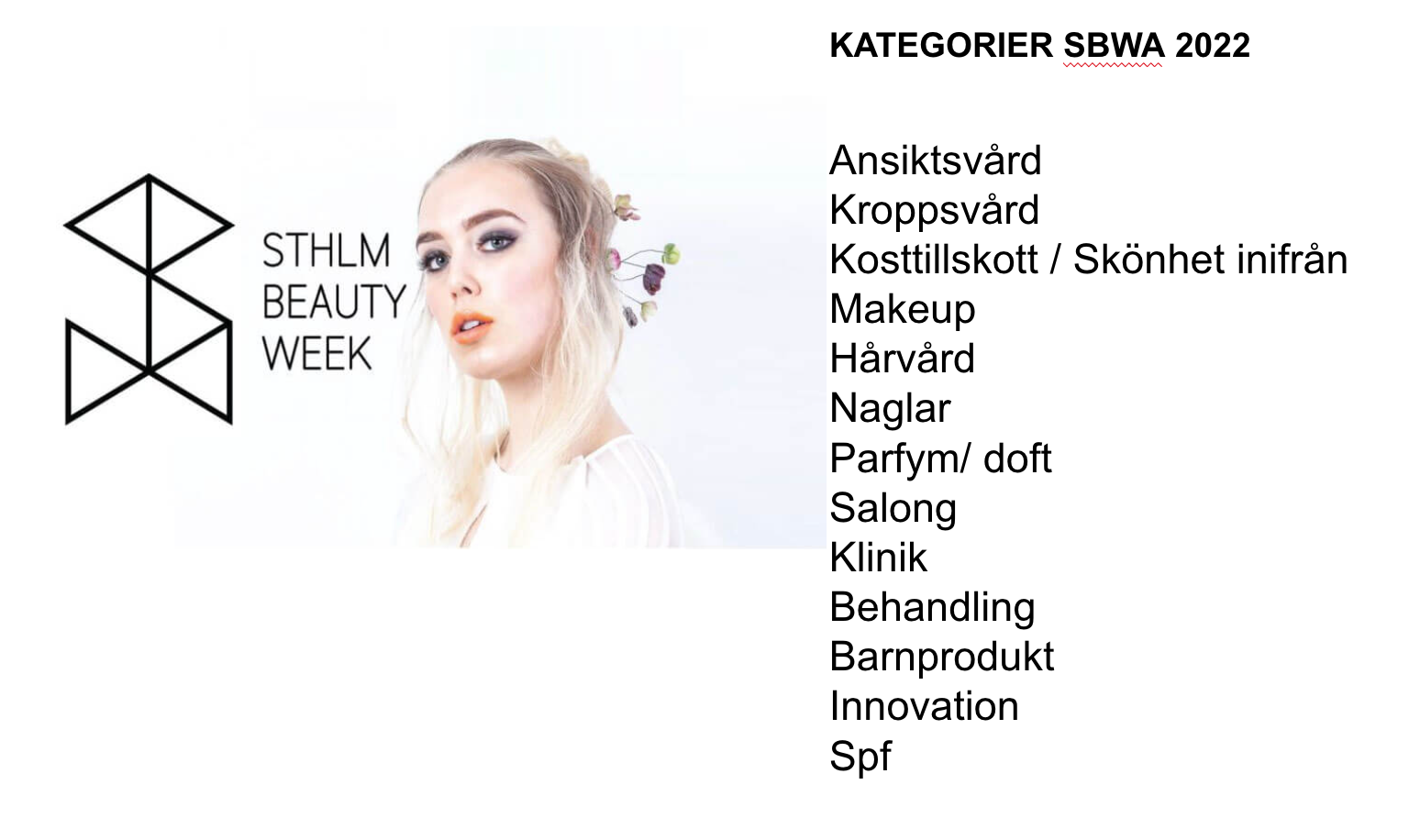 Kategorier i Stockholm Beauty Week Award